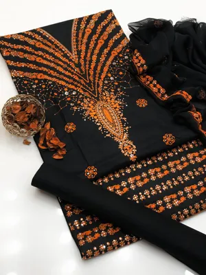 Black Embroidered 3-Piece Women's Suit for Eid Party Wear thumbnail 2
