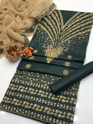 Green Embroidered 3-Piece Women's Suit for Eid Party Wear thumbnail 2