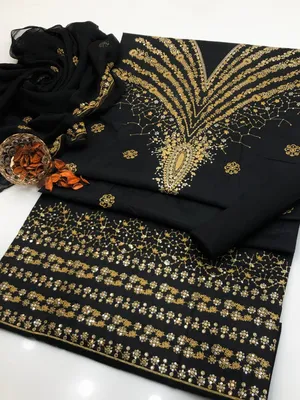 Black Embroidered 3-Piece Women's Suit for Eid Party Wear thumbnail 2