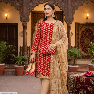 3 Pcs Women's Unstitched Embroidered Suit