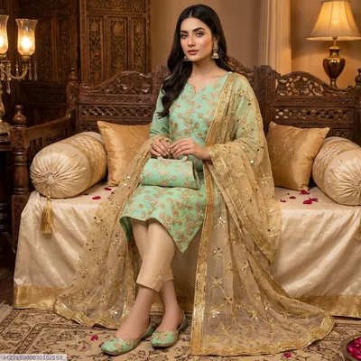 3 Pcs Women's Unstitched Embroidered Suit