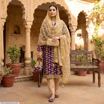 3 Pcs Women's Unstitched Embroidered Suit