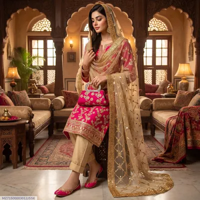 3 Pcs Women's Unstitched Embroidered Suit