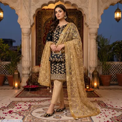 3 Pcs Women's Unstitched Embroidered Suit