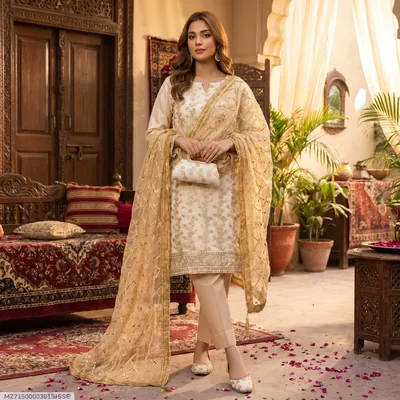 3 Pcs Women's Unstitched Embroidered Suit