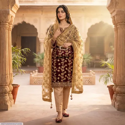 3 Pcs Women's Unstitched Embroidered Suit thumbnail 1