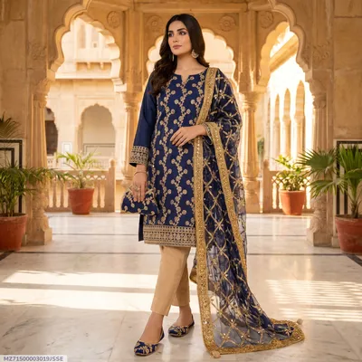 3 Pcs Women's Unstitched Embroidered Suit