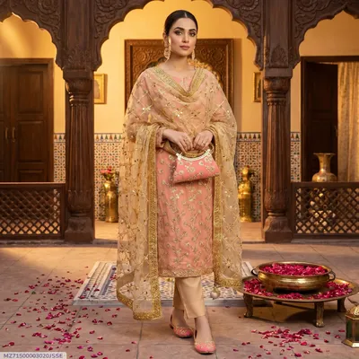 3 Pcs Women's Unstitched Embroidered Suit