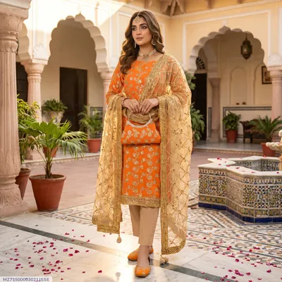 3 Pcs Women's Unstitched Embroidered Suit