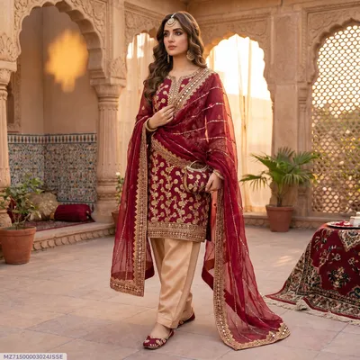 3 Pcs Women's Unstitched Embroidered Suit