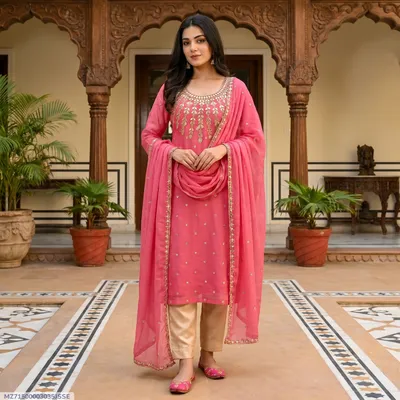 3 Pcs Women's Unstitched Embroidered Suit