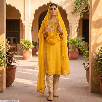 3 Pcs Women's Unstitched Embroidered Suit