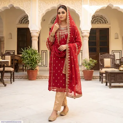 3 Pcs Women's Unstitched Embroidered Suit