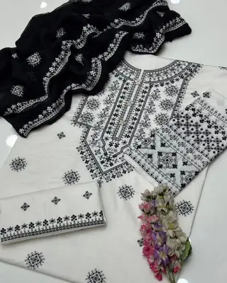 3 Pcs Women's Unstitched Embroidered Suit thumbnail 2