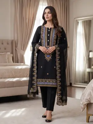 3 Pcs Women's Unstitched Embroidered Suit
