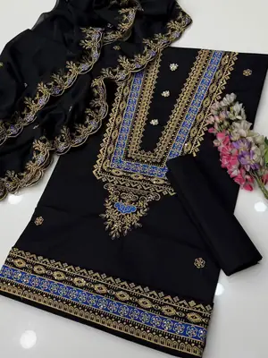 3 Pcs Women's Unstitched Embroidered Suit thumbnail 2