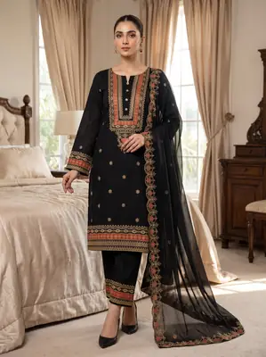 3 Pcs Women's Unstitched Embroidered Suit