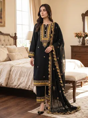 3 Pcs Women's Unstitched Embroidered Suit
