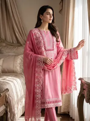 3 Pcs Women's Unstitched Embroidered Suit
