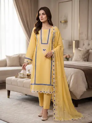 3 Pcs Women's Unstitched Embroidered Suit