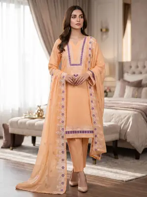 3 Pcs Women's Unstitched Embroidered Suit