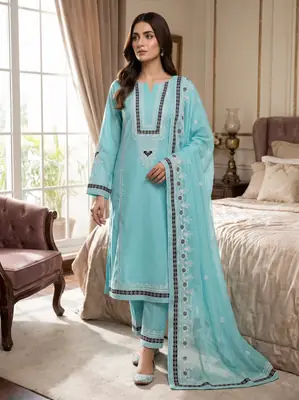 3 Pcs Women's Unstitched Embroidered Suit