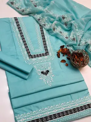 3 Pcs Women's Unstitched Embroidered Suit thumbnail 2