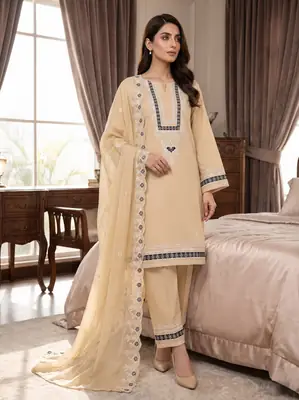 3 Pcs Women's Unstitched Embroidered Suit