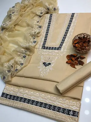 3 Pcs Women's Unstitched Embroidered Suit thumbnail 2