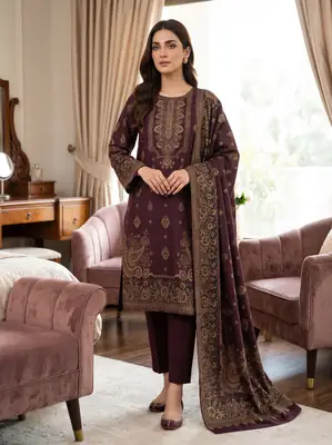 3 Pcs Women's Unstitched Embroidered Suit