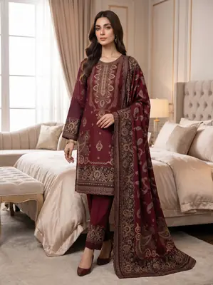 3 Pcs Women's Unstitched Embroidered Suit