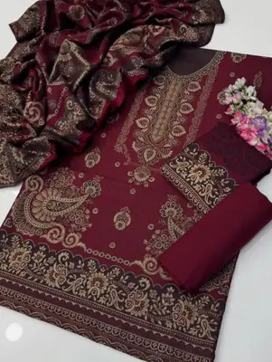 3 Pcs Women's Unstitched Embroidered Suit thumbnail 2