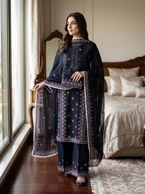 3 Pcs Women's Unstitched Embroidered Suit