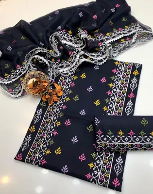 3 Pcs Women's Unstitched Embroidered Suit thumbnail 2