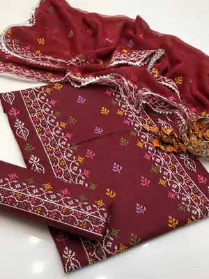 3 Pcs Women's Unstitched Embroidered Suit thumbnail 2