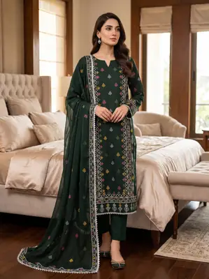 3 Pcs Women's Unstitched Embroidered Suit