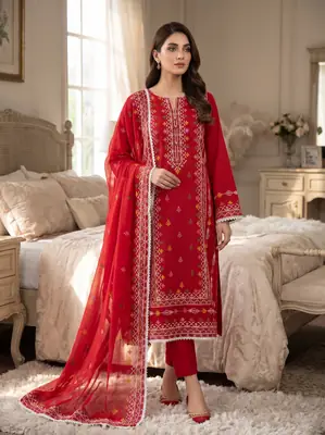 3 Pcs Women's Unstitched Embroidered Suit