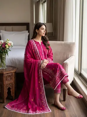 3 Pcs Women's Unstitched Embroidered Suit