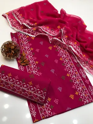 3 Pcs Women's Unstitched Embroidered Suit thumbnail 2