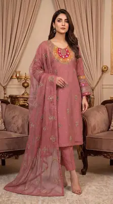 3 Pcs Women's Unstitched Embroidered Suit