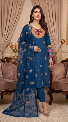 3 Pcs Women's Unstitched Embroidered Suit