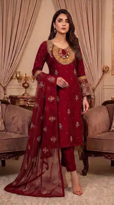 3 Pcs Women's Unstitched Embroidered Suit