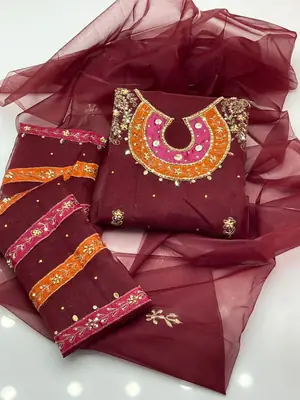 3 Pcs Women's Unstitched Embroidered Suit thumbnail 2