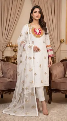 3 Pcs Women's Unstitched Embroidered Suit