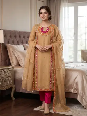 3 Pcs Women's Unstitched Embroidered Suit