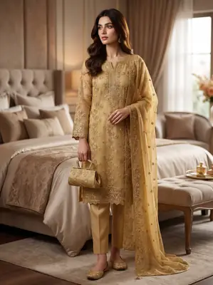 3 Pcs Women's Unstitched Embroidered Suit