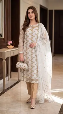 3 Pcs Women's Unstitched Embroidered Suit