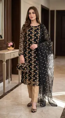 3 Pcs Women's Unstitched Embroidered Suit