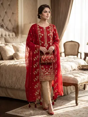 3 Pcs Women's Unstitched Embroidered Suit