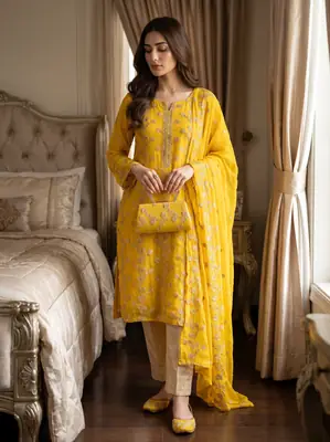 3 Pcs Women's Unstitched Embroidered Suit
